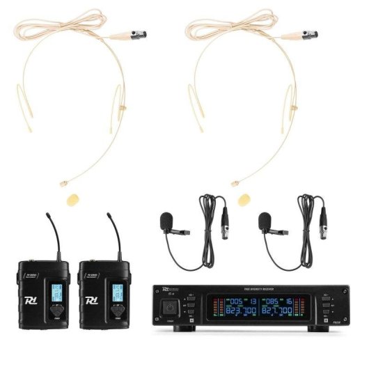 Micrófono Power Dynamics PD220B UHF dual con receptor y 2 bodypacks
