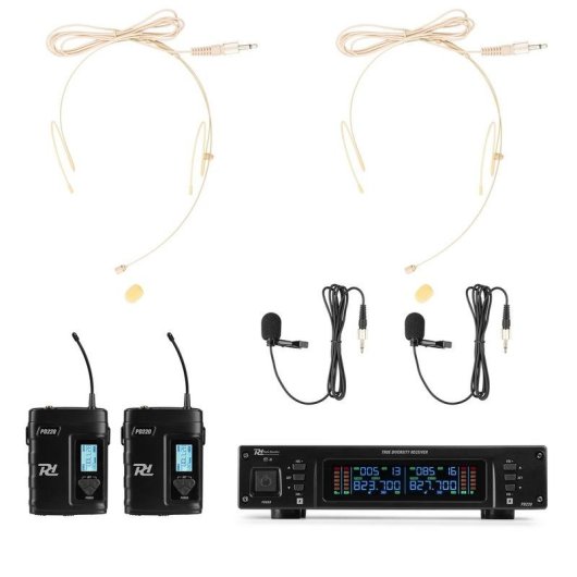 Micrófono Power Dynamics PD220B UHF dual con receptor y 2 bodypacks