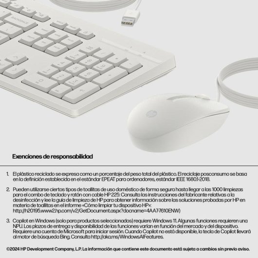 Clavier HP 225 complet filaire avec souris optique USB blanc