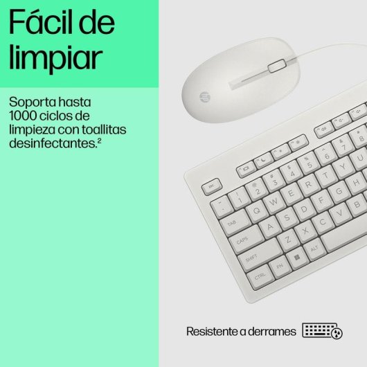 Clavier HP 225 complet filaire avec souris optique USB blanc