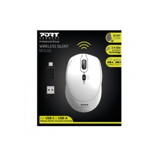 Ratón Port Designs 900714 Ambidextro RF Wireless 1600 DPI Blanco USB-C