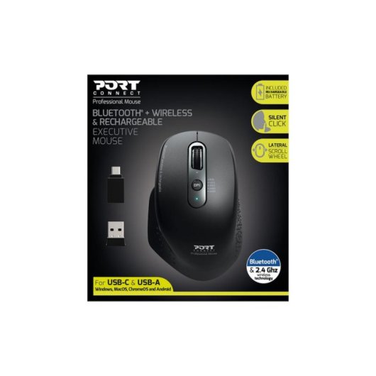 Rato Port Designs 900716 RF Wireless Bluetooth 3200 DPI Preto Ergonómico