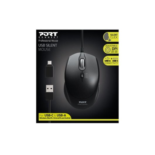 Maus Port Designs 900711 USB Typ A 3200 DPI Schwarz Rechtshänder