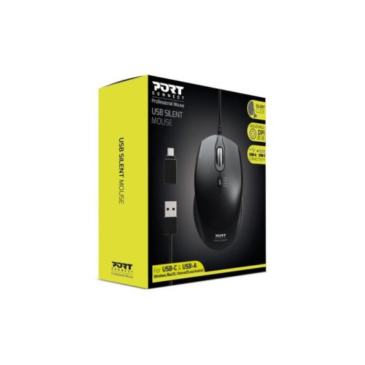 Maus Port Designs 900711 USB Typ A 3200 DPI Schwarz Rechtshänder