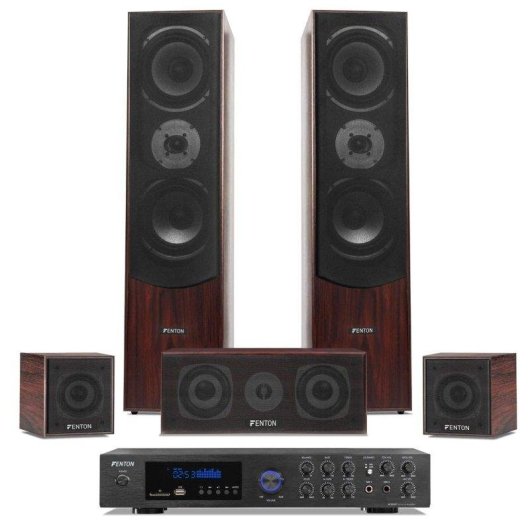 Fenton Home Cinema 510W RMS Bluetooth 5.0 Karaoke USB MP3 Madera Nogal