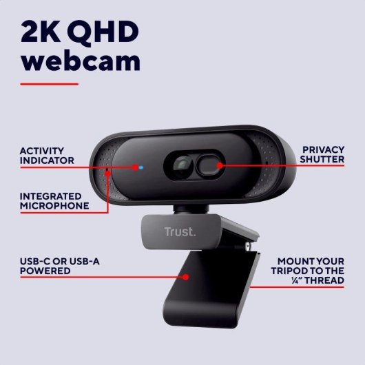 Câmara Web Trust Tomar 2K QHD Preta
