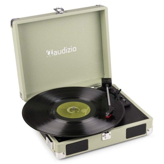 Audizio Rp111g - Tocadiscos Retro Con Altavoces Integrados, 3 Velocidades Y Diseño Tipo Maleta Portátil, Color Verde