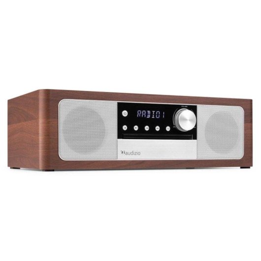 Audizio Lunata – Radio Dab+ Con Reproductor De Cd, Bluetooth 5.3, Hdmi Arc Y 100w – Color Madera Oscura Con Frontal Plateado