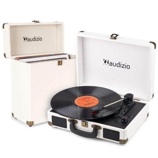 Tocadiscos Audizio Rp116cr Con Estuche - Reproductor De Lp Con Altavoces - Entrada/salida Bluetooth - Color Crema