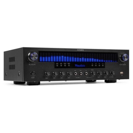 Amplificador Audizio AV560EQ 390W RMS 5.1 Canales Bluetooth USB FM Karaoke