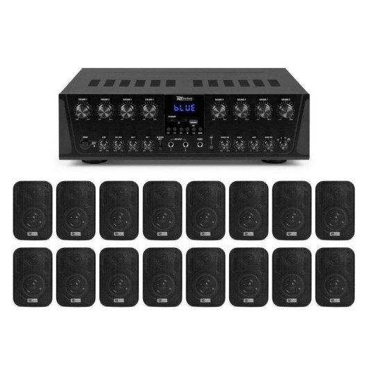 Amplificador Power Dynamics PV280BT 800W RMS Bluetooth USB SD Radio FM 8 zonas