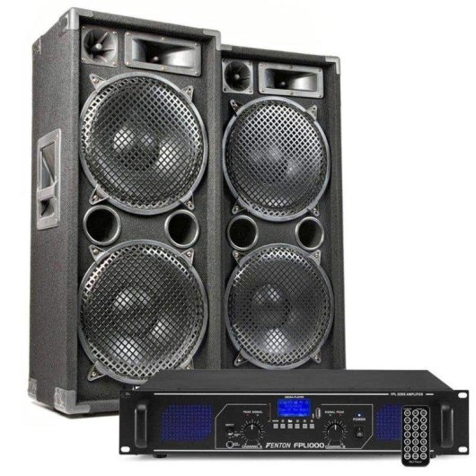 Combinación de altavoces y amplificador Fenton MAX212 2800W Bluetooth USB MP3