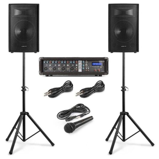 Sistema de sonido Vonyx VX210 800W RMS Bluetooth USB SD con mezclador integrado