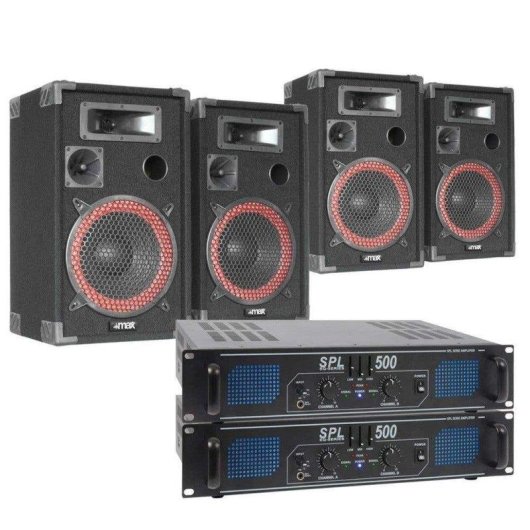 Sistema de sonido Skytec Xen 1000W RMS 4 altavoces 2 amplificadores cables incluidos