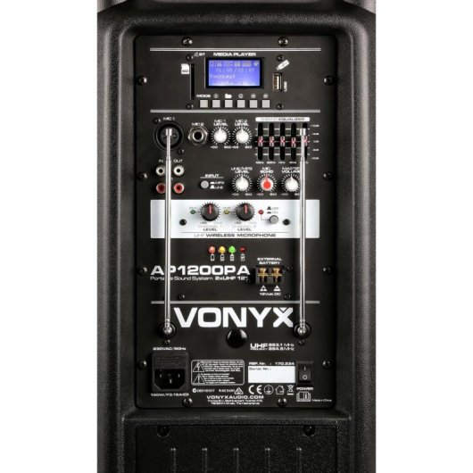 Altavoz portátil Vonyx AP1200PA 600W Bluetooth 2 micrófonos UHF USB SD