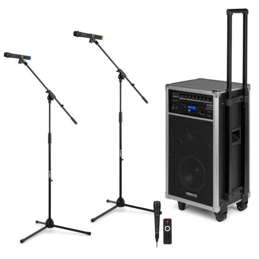 Sistema portátil Vonyx ST100 250W RMS Bluetooth CD USB SD con 3 micrófonos y 2 trípodes