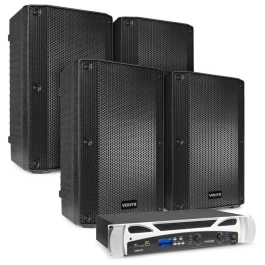 Conjunto Vonyx VSA10P 4 Altavoces 800W RMS Amplificador VPA1500 Bluetooth USB