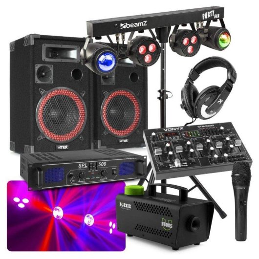 Pack completo Max Sonido DJ 500W RMS Bluetooth Iluminación Máquina de humo