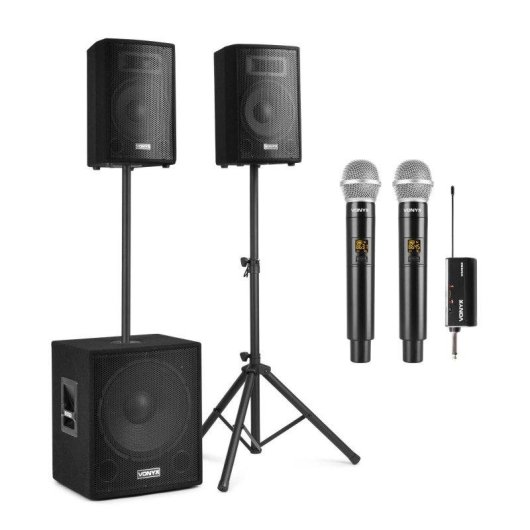 Sistema sonido Vonyx VX1015BT 1000W Bluetooth 2 micrófonos inalámbricos