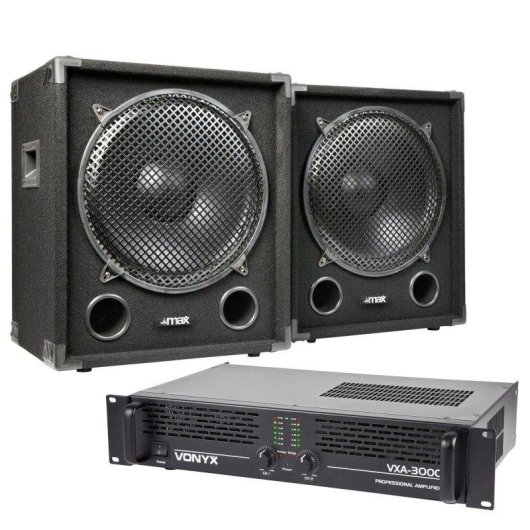 Subwoofers Max Noche Oscura 15SUB 1200W RMS Amplificador Vonyx VXA-3000