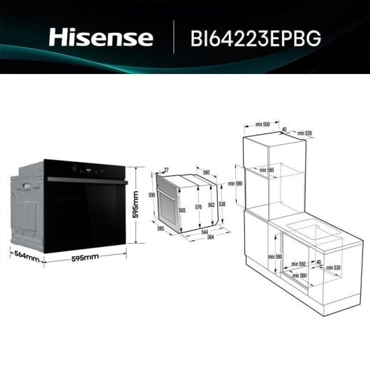 Horno Multifunción Hisense BI64223EPBG 78L 60cm Pirolítico A++ AirFryer Pizza Negro