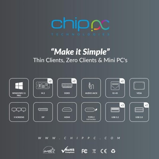 Mini PC CHIP PC CUBEX Intel Core Ultra 7 155U/16GB/512GB SSD/Intel Graphics/Windows 11 Pro