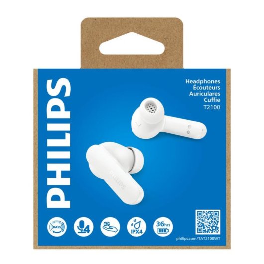 Auriculares Philips TAT2100 inalámbricos Bluetooth 6.0 para llamadas y música blancos