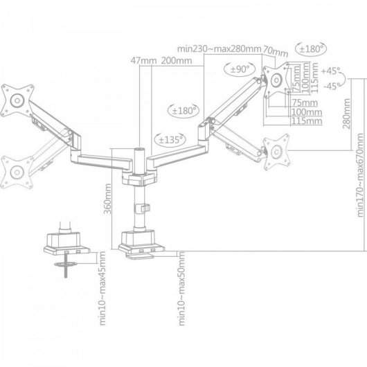 MCL MS3A99ASBA2E3209N Support Moniteur Bureau 17 à 32" VESA 75x75 à 100x100 Max 18Kg