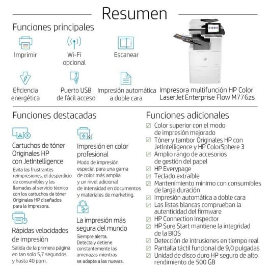 Multifonction HP M776zs Laser Couleur WiFi Ethernet Fax Recto Verso A3 Écran Tactile