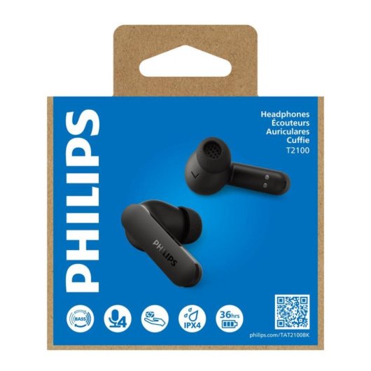 Auriculares Philips TAT2100 inalámbricos Bluetooth 6.0 para llamadas y música negros