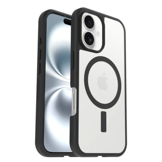 Coque pour mobile OtterBox React Series Polycarbonate Transparent Noir pour iPhone 16 Protection renforcée