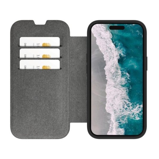 Funda para móvil dbramante1928 Helsinki MagSafe Folio Preta com 3 bolsos para iPhone 15 Plus