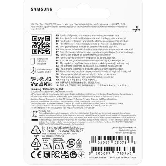 Carte mémoire Samsung MB-MH256T/WW 256 Go MicroSDXC UHS-I U3 V30 A2