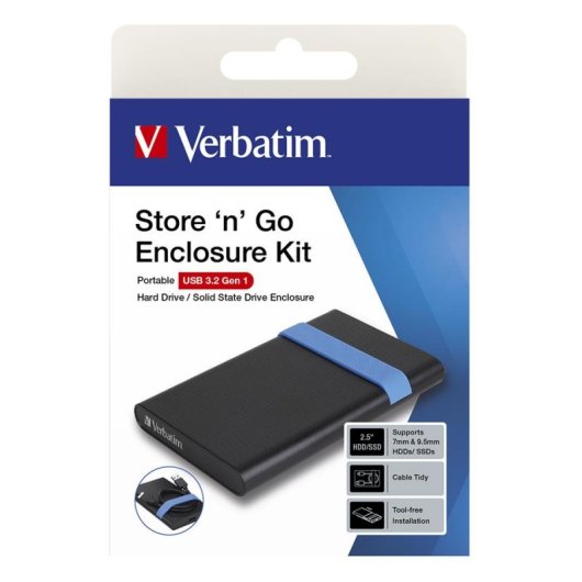 Caja PC Verbatim Store'N'Go 2,5" Plástico Negro Azul USB 3.2 Gen 1