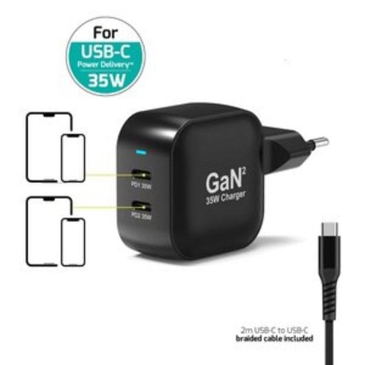 Ladegerät USB-C 35W GaN Power Delivery 2 Ports Port Designs 902035PEU Schwarz