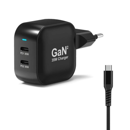 Ladegerät USB-C 35W GaN Power Delivery 2 Ports Port Designs 902035PEU Schwarz