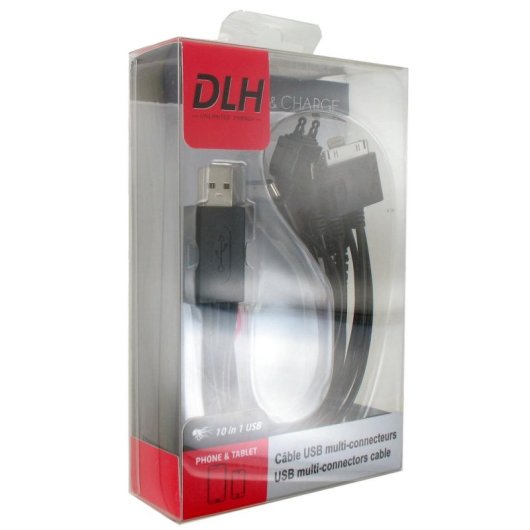 Câble de charge DLH DY-TU1975B USB A Noir 1 m 10 connecteurs