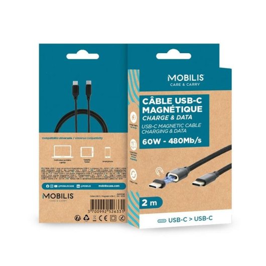 Cable USB C a USB C Mobilis 2 m USB 2.0 480 Mbit/s Negro Gris