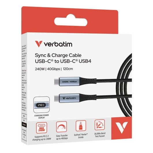 Cable USB4 Verbatim 31849 1,2 m USB-C a USB-C 40 Gbit/s Negro