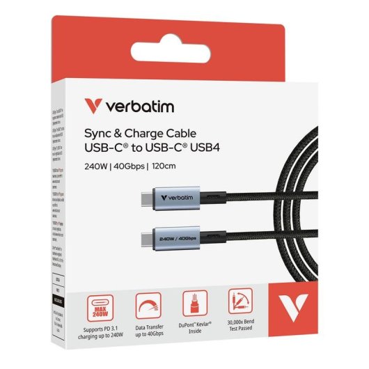 Cavo USB4 Verbatim 1,2 m USB-C a USB-C 40 Gbit/s Nero