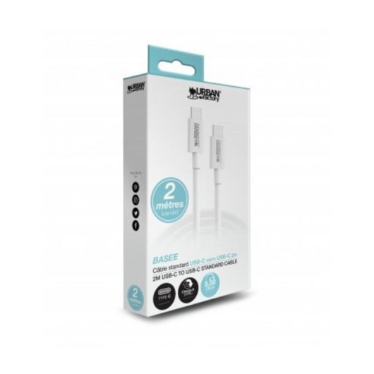 Câble USB-C vers USB-C Urban Factory CAB02UF 2 m USB 3.2 Gen 1 5 Gbit/s Blanc