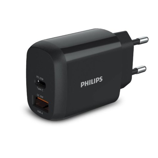 Cargador Philips DLP4326CB/12 18W USB-C y USB-A Carga Rápida Negro