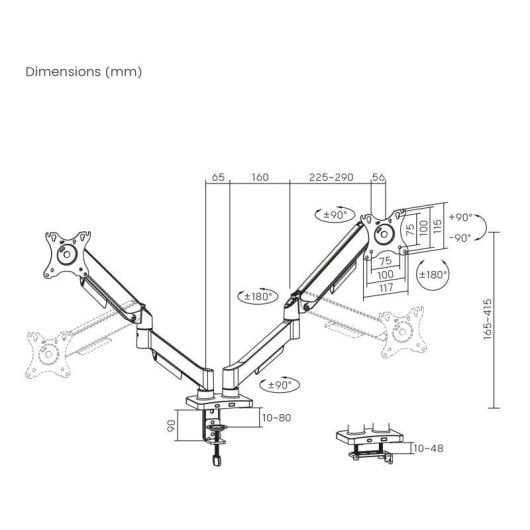 Kimex 015-2752 Soporte Monitor 2 Brazos Mesa 17 a 32" VESA 75x75 a 100x100 Max 9Kg