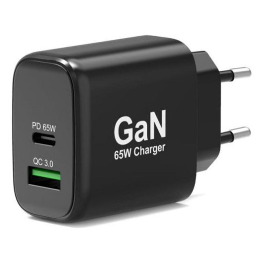 Ladegerät Port Designs 65W GaN USB-C und USB-A, Schwarz