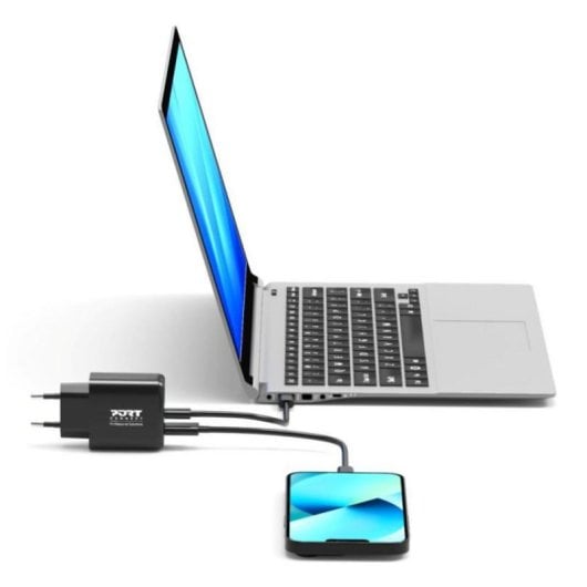 Ladegerät Port Designs 65W GaN USB-C und USB-A, Schwarz