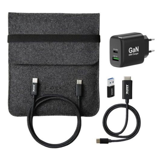 Ladegerät Port Designs 65W GaN USB-C und USB-A, Schwarz