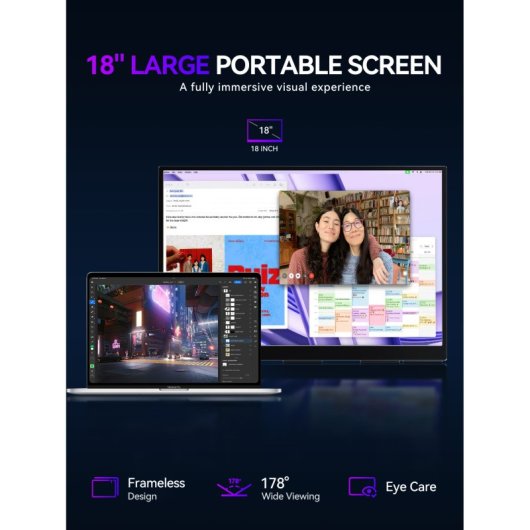 Monitor Uperfect 18" QHD 144Hz QLED portátil HDR1000:1 VESA USB-C Mini HDMI