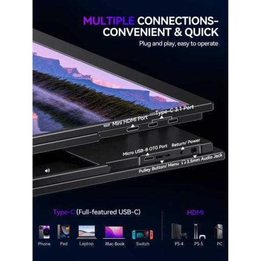 Monitor Uperfect 18" QHD 144Hz QLED portátil HDR1000:1 VESA USB-C Mini HDMI