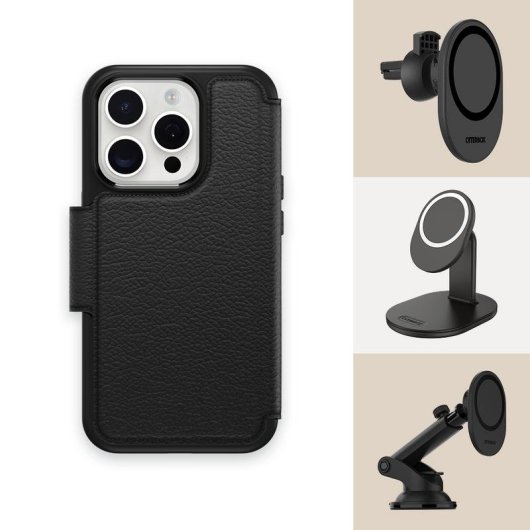 Funda para móvil OtterBox Strada Folio pelle nera magnetica per iPhone 15 Pro