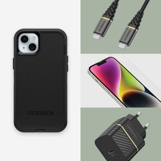 Funda para móvil OtterBox Defender Cover PC et caoutchouc noir pour iPhone 15 Plus